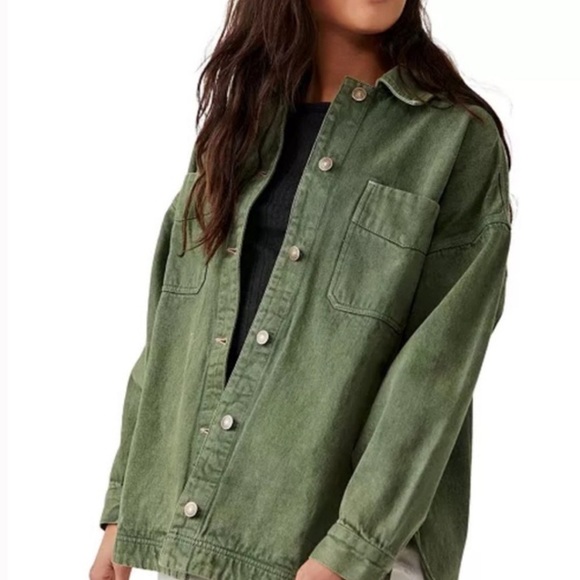 Free People Madison City Twill Army Green Jacket Shacket size xl